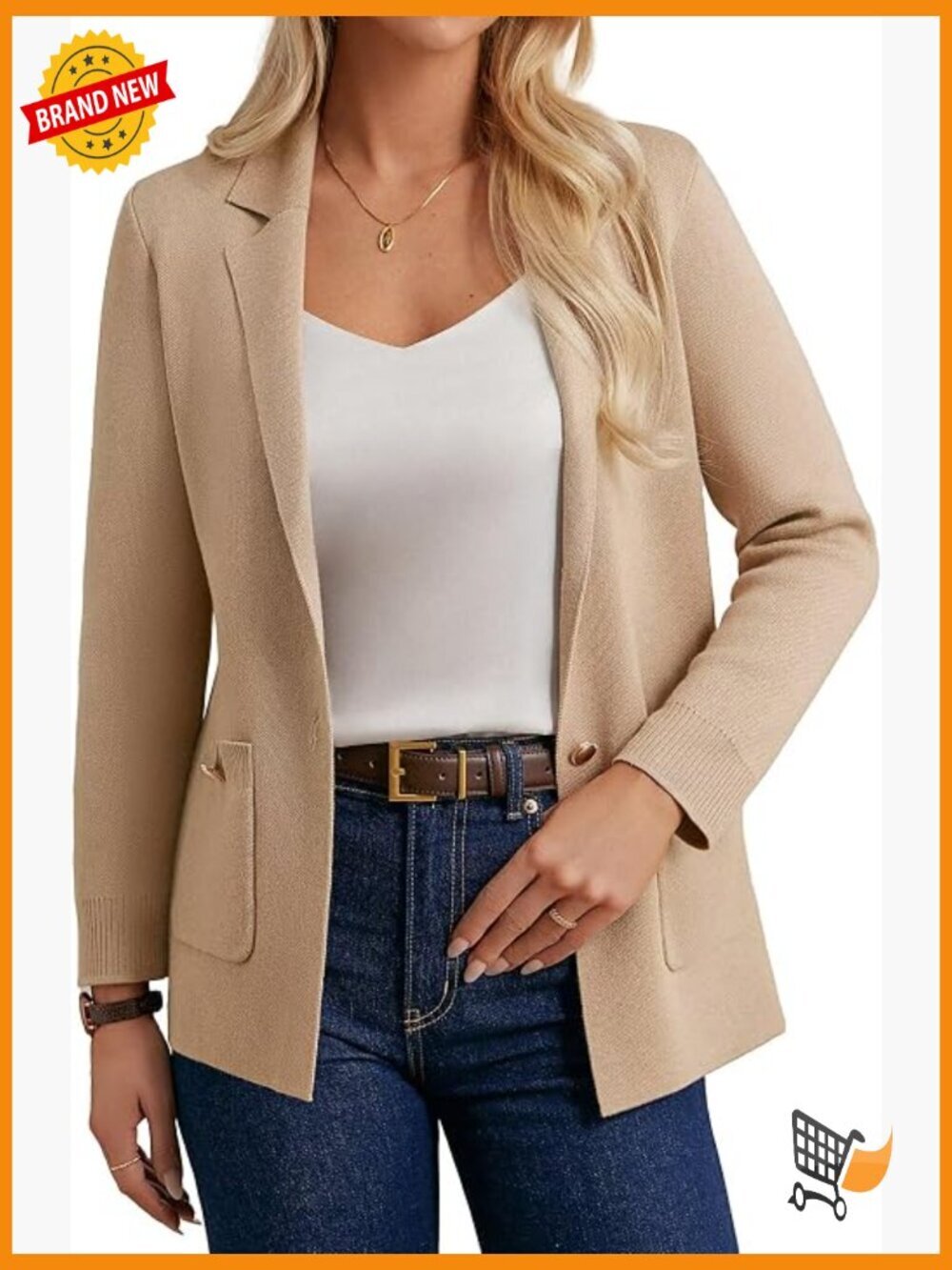 Sweater Blazer Business Casual Long Sleeve Work Cardigan Open Front Lapel Suit